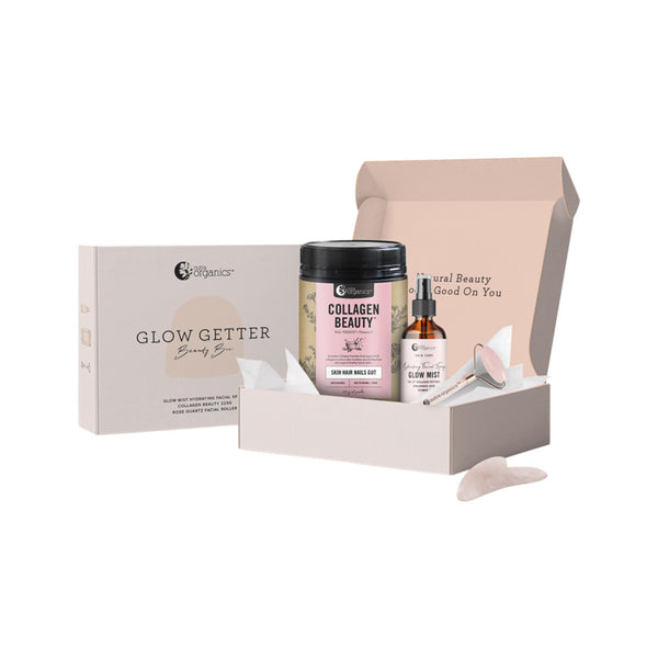 Nutra Organics Glow Getter Beauty Box with Gua Shu (Collagen Glow Mist,Collagen Beauty 225g,Gua Sha)