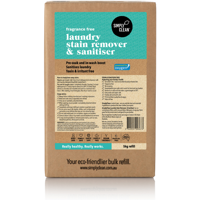 Simply Clean Fragrance Free Laundry Stain Remover & Sanitiser 5KG Refill